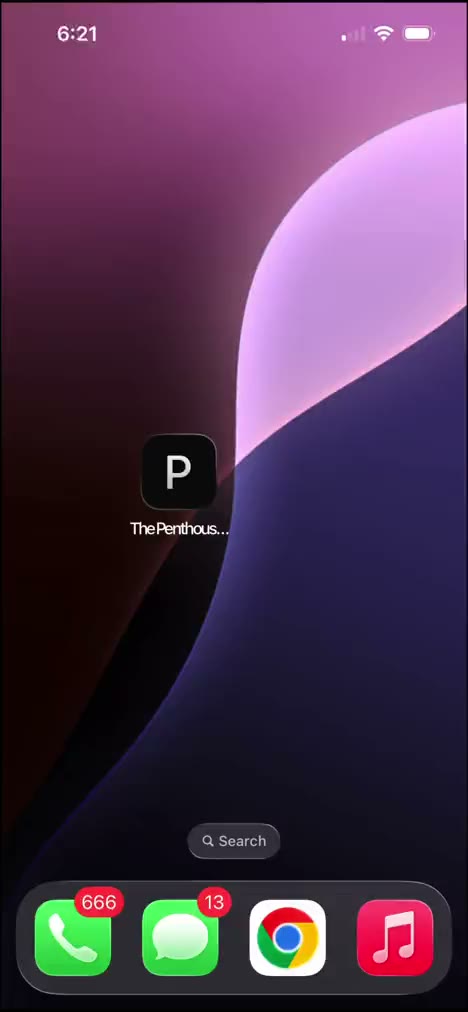 The Penthouse Kitchen’s home screen on a phone — luxury catering in Miami.